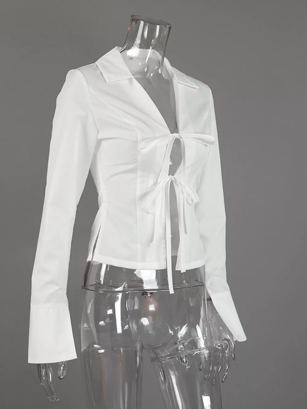 Slim-Fit Tie Front Long Sleeve Shirt, image 10