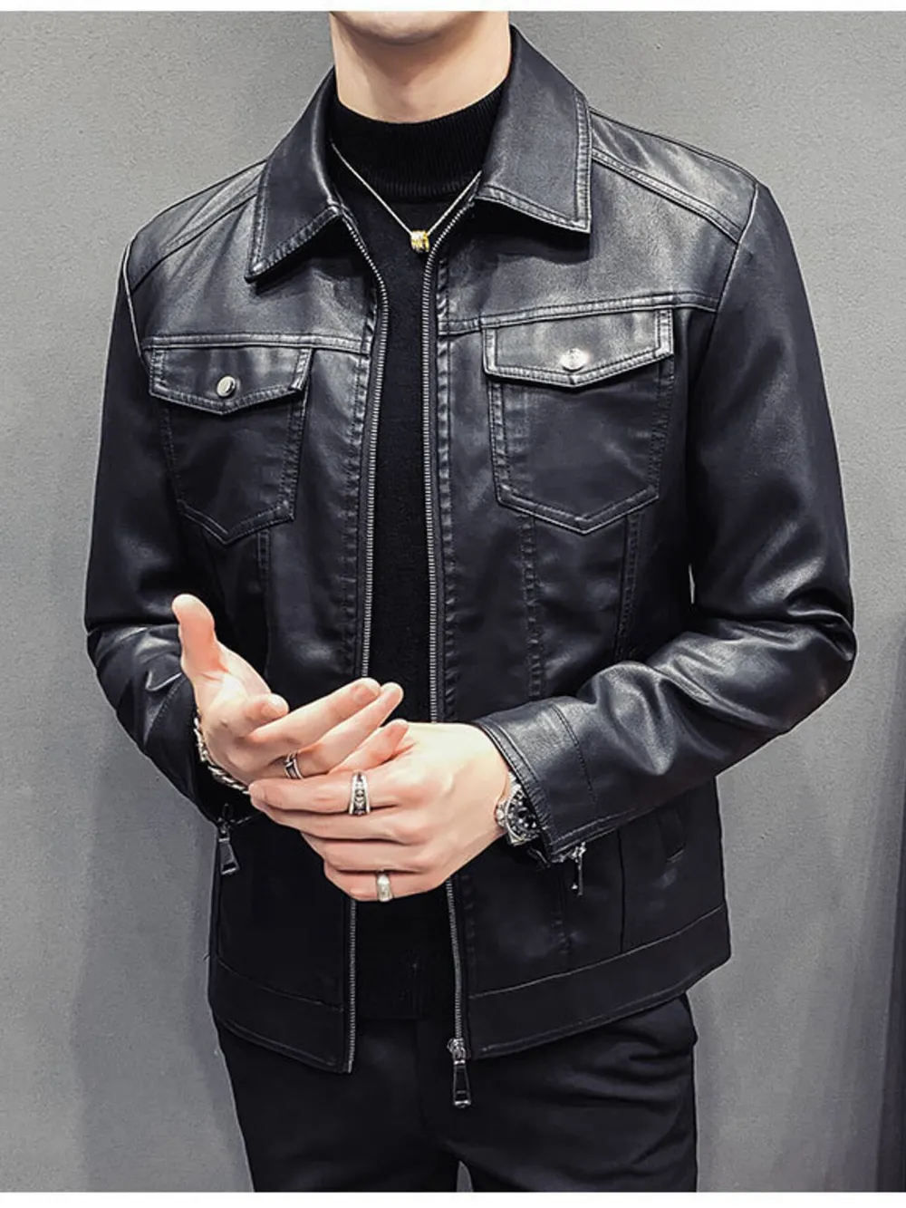 Men's Plus Size Classic Fit Faux Leather Jacket, image 2