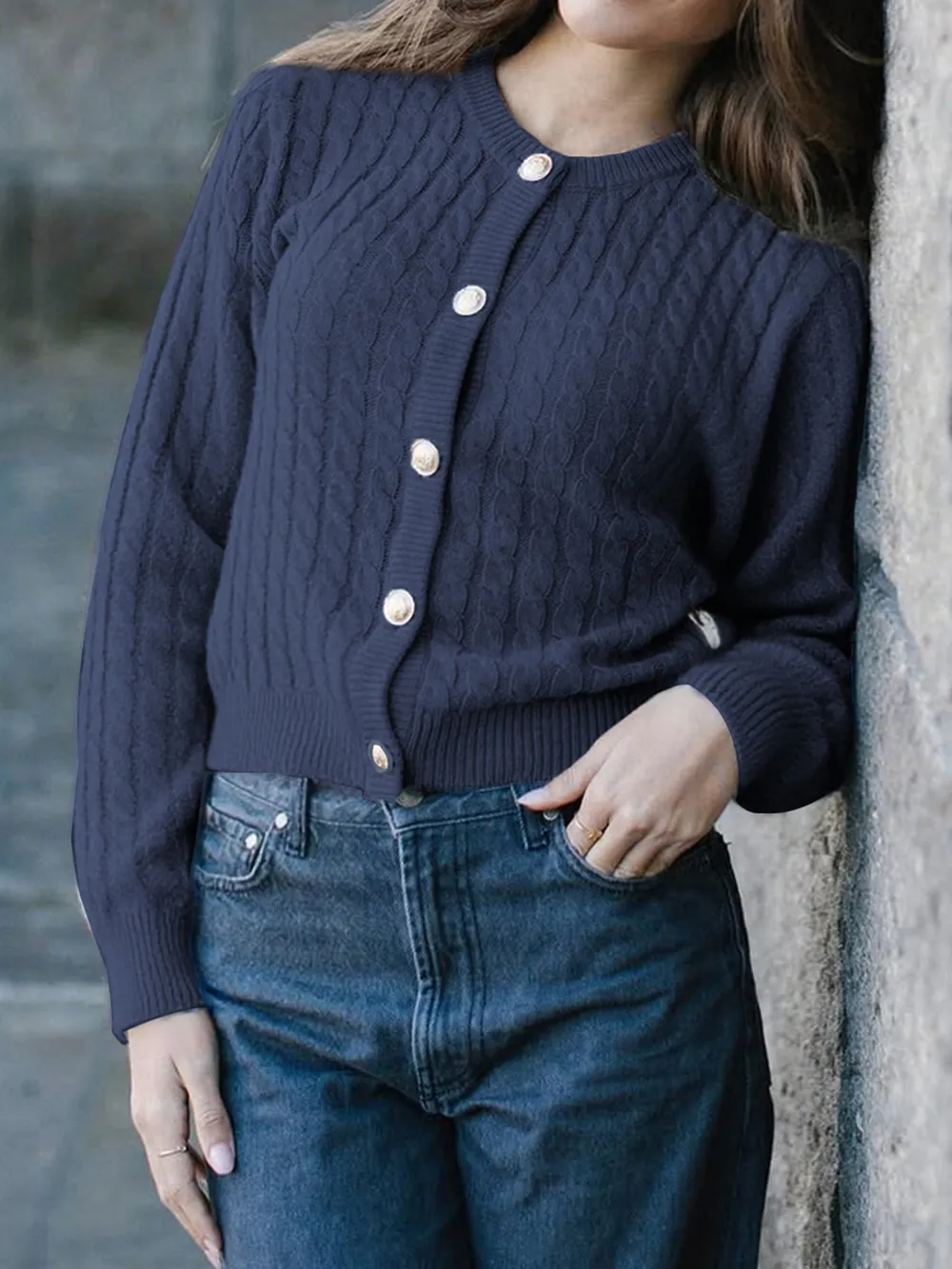 Cable Knit Button-Up Cardigan, image 3