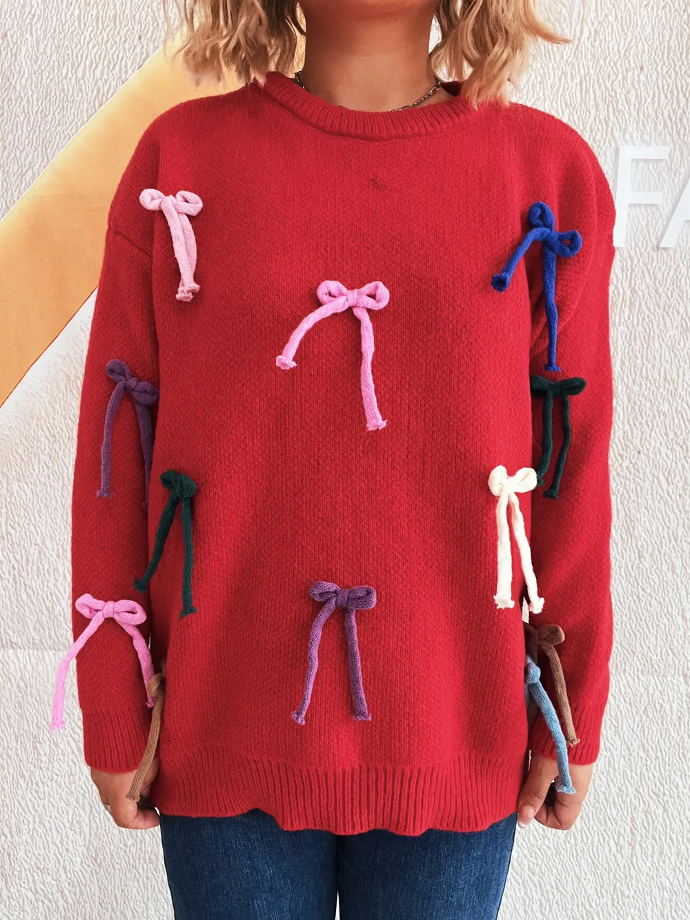 Colorful Bow Round Neck Sweater, image 18