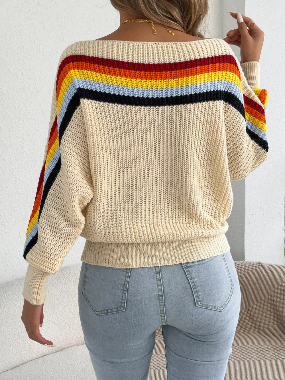 Striped Knit Boat Neck Sweater, image 5