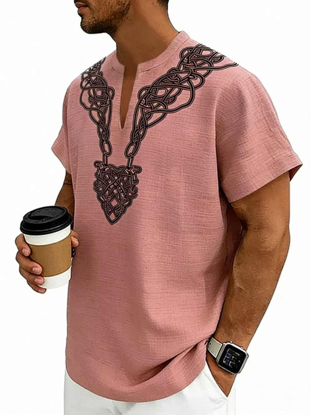 Men's Full Size Notched Printed Short Sleeve Blouse Plus Size, image 16