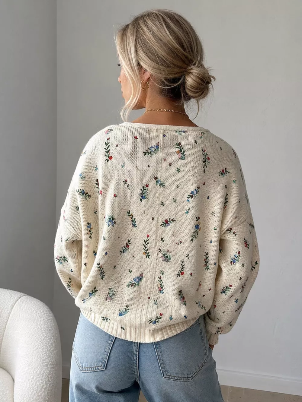 Floral V-Neck Button-Down Cardigan, image 6
