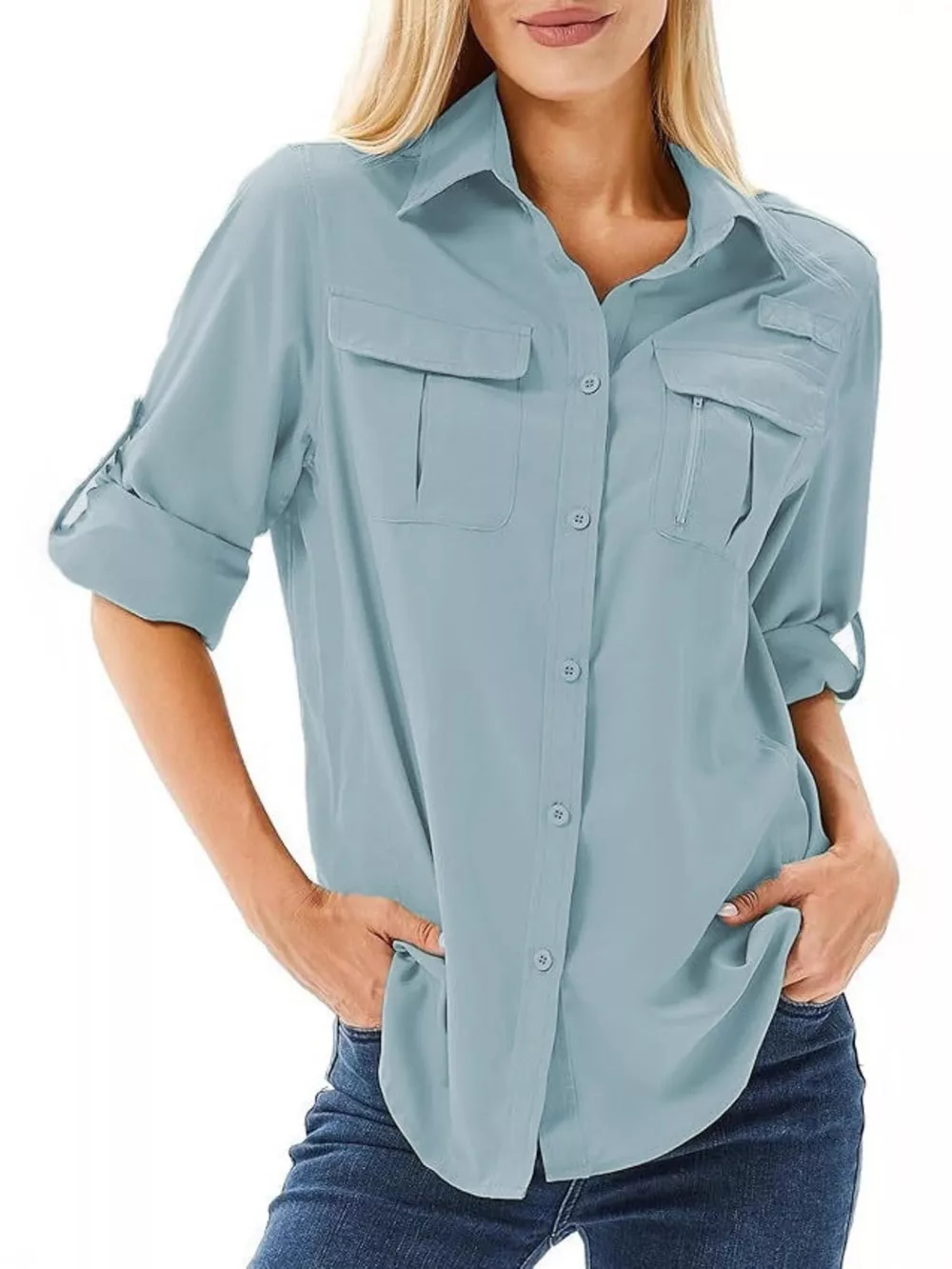 Full Size Roll-Up Sleeve Button Up Shirt Plus Size, image 8