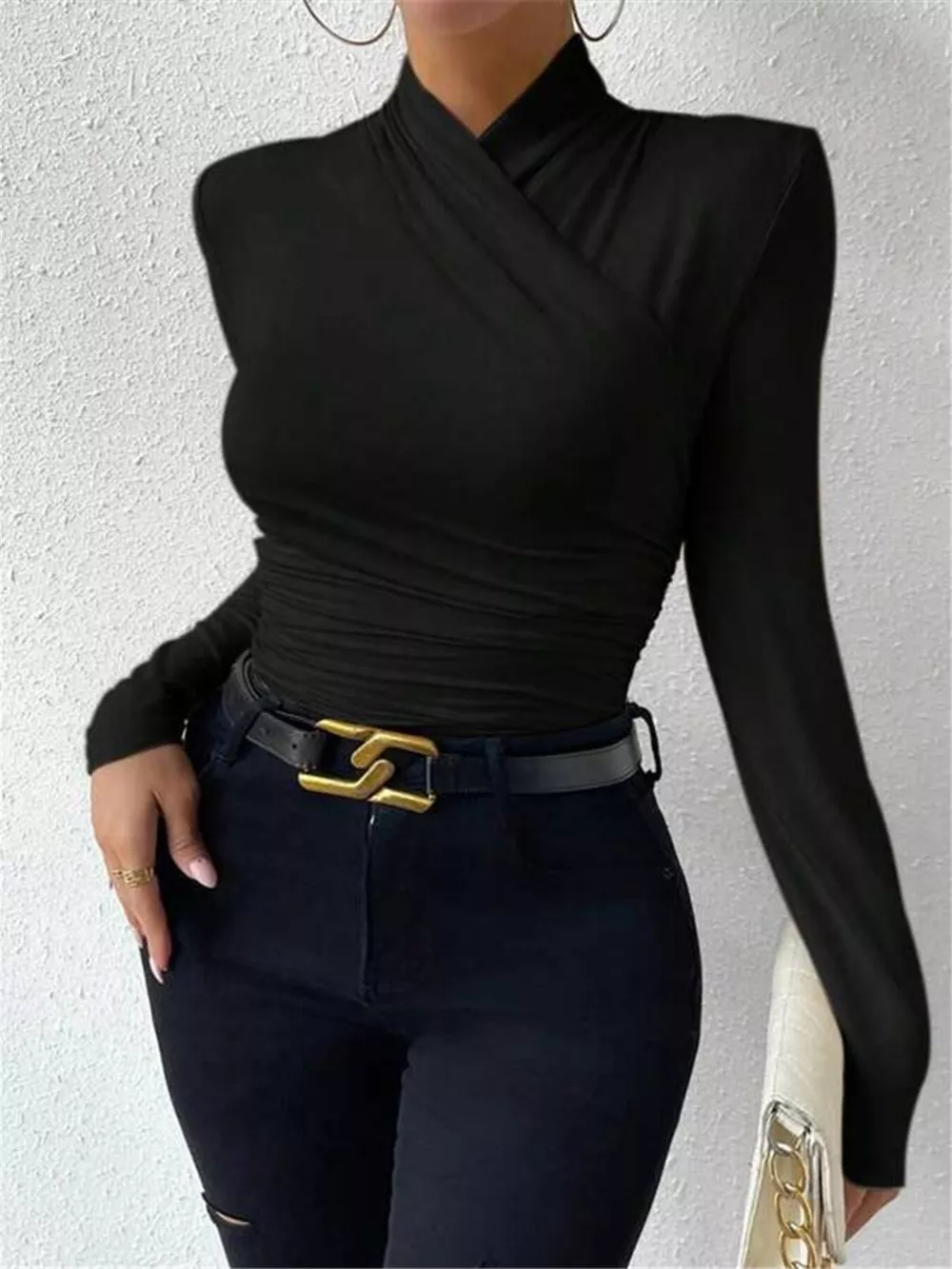 Ruched Long Sleeve Slim Fit Top, image 7
