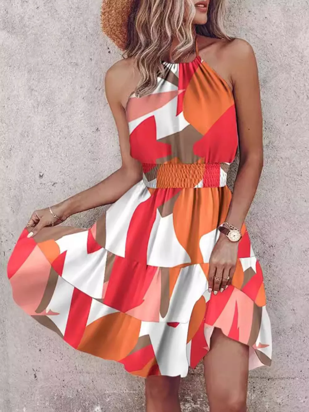 Bohemian Printed Halter Mini Dress, image 5