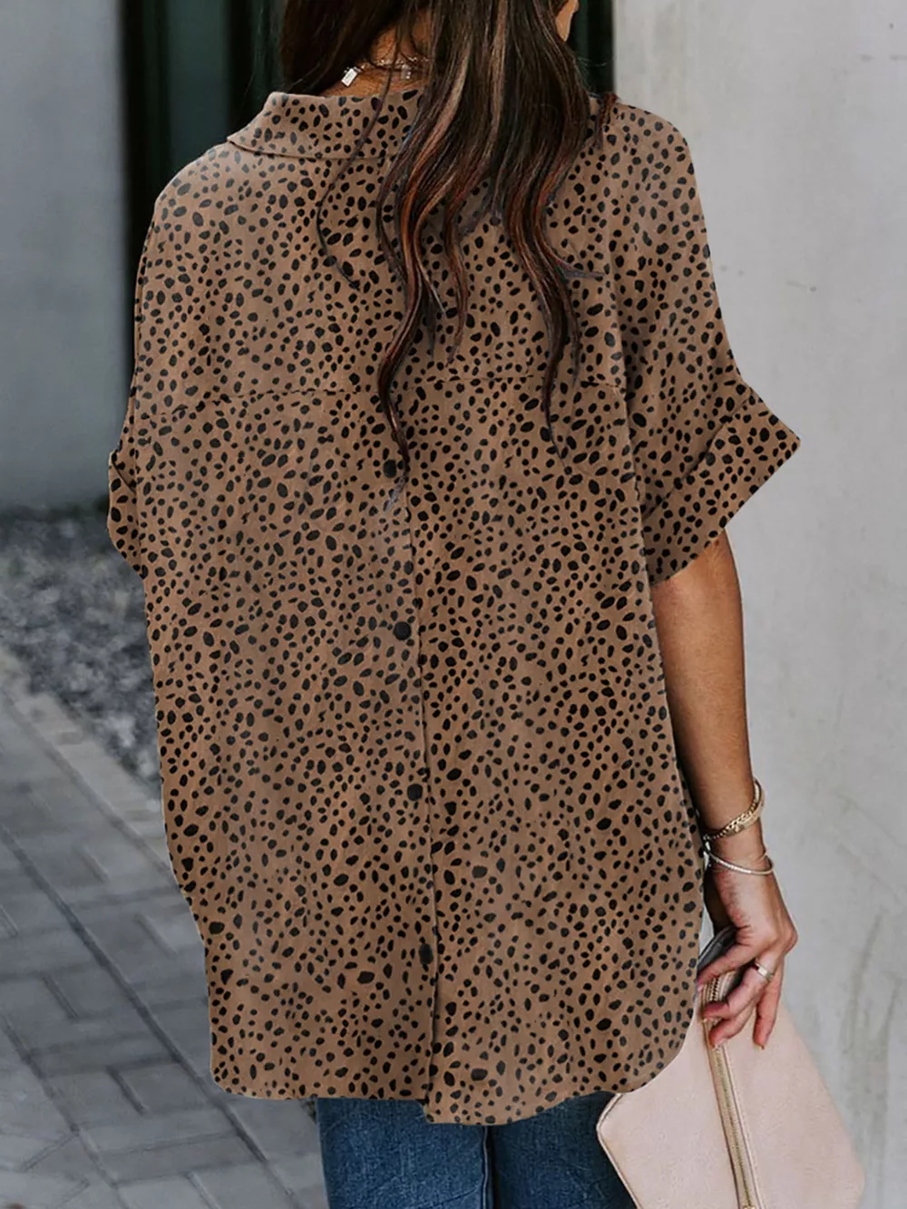 Full Size Collared Neck Half Sleeve Shirt Plus Size, image 3
