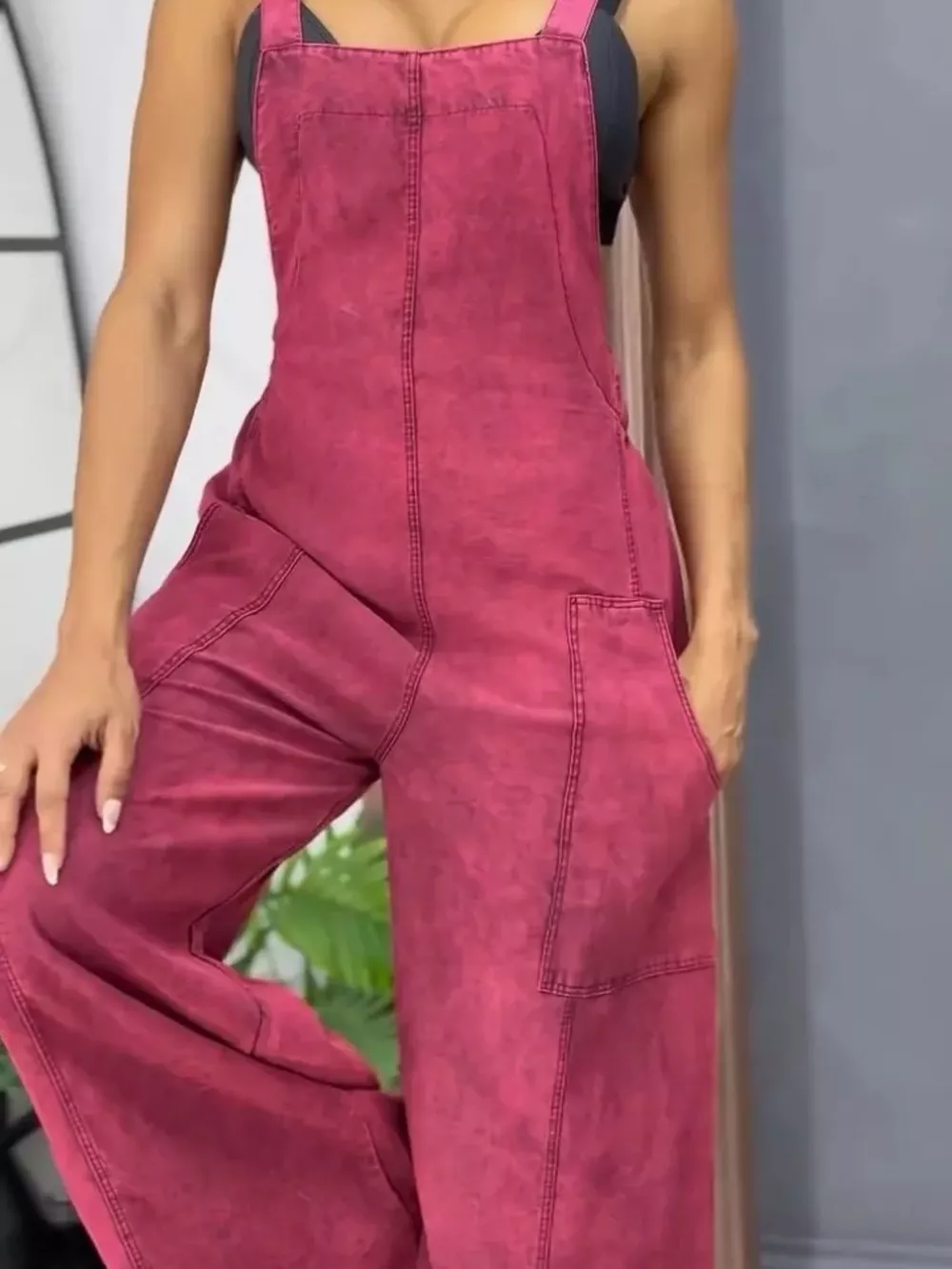Full Size Vintage Wash Wide Leg Denim Overalls Plus Size, image 14