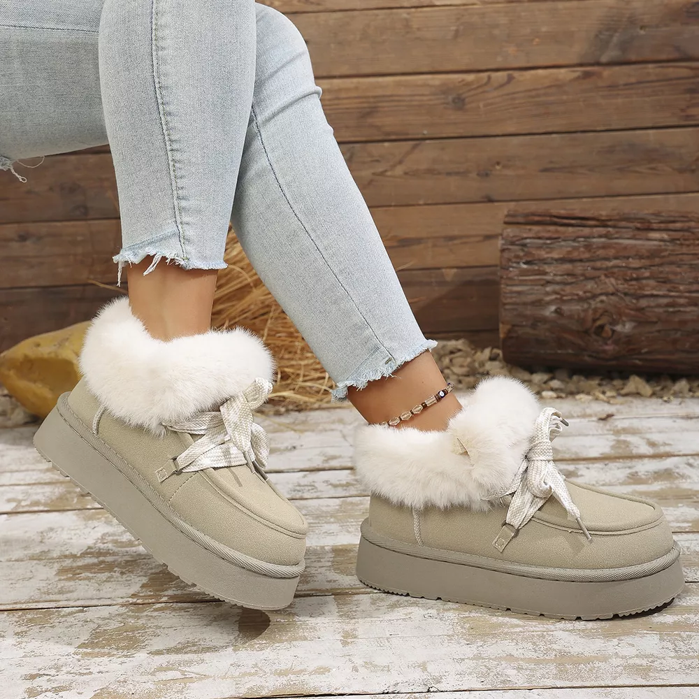 Plush Faux Fur Lined Platform Boots with Ribbon Lacing, image 8