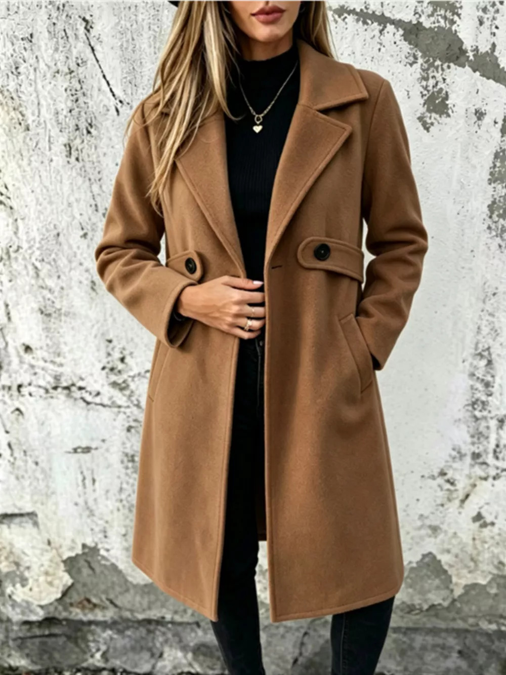 Full Size Lapel Collar Longline Overcoat Plus Size, image 7