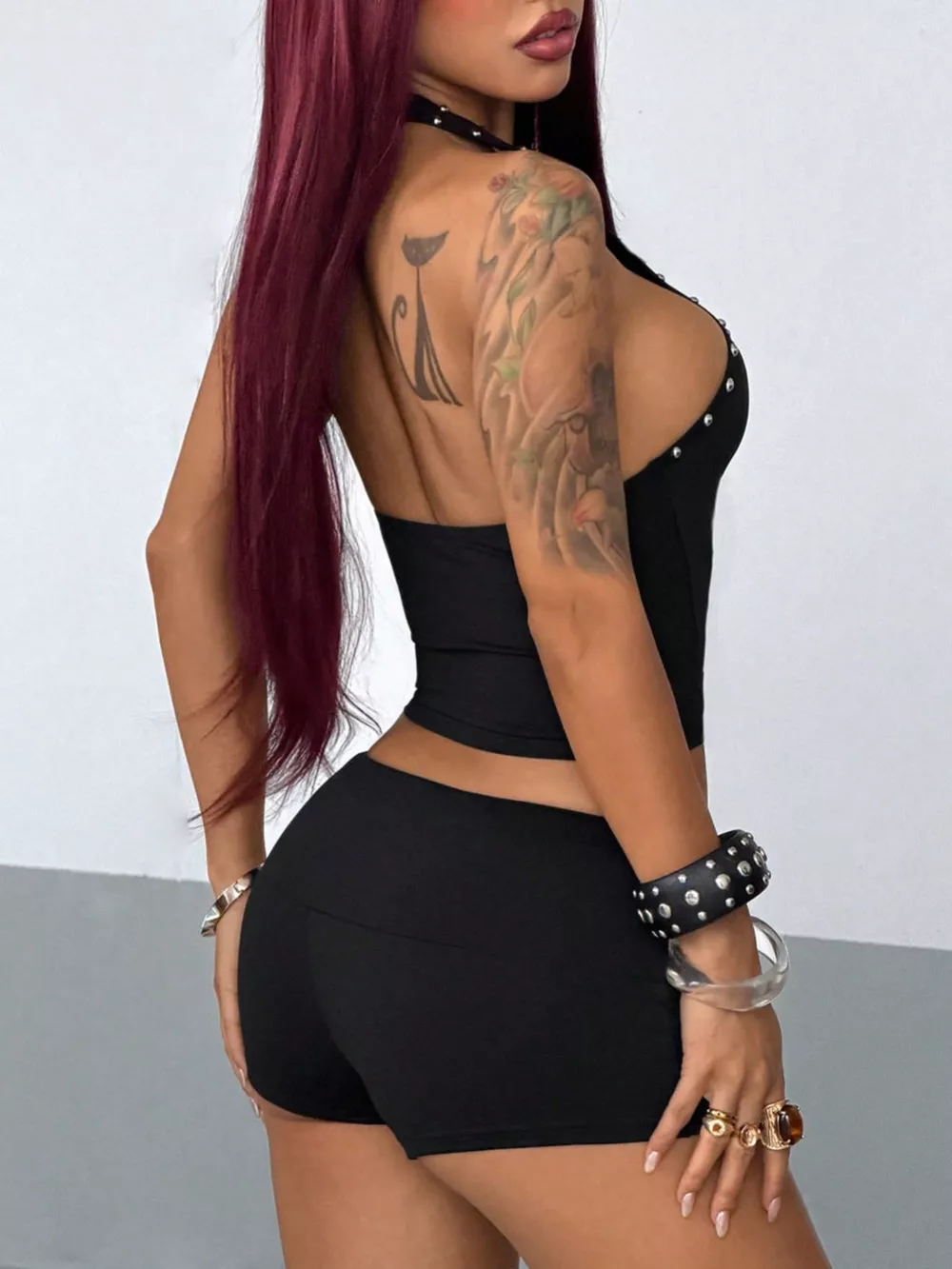 Studded Halter Neck Crop Top and Shorts Set, image 5