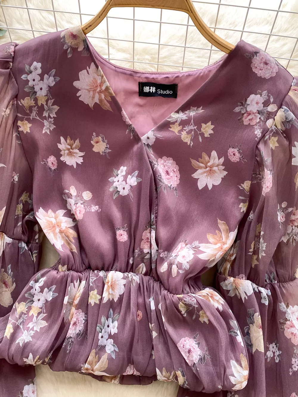 Floral Print Chiffon Balloon Sleeve Blouse, image 15
