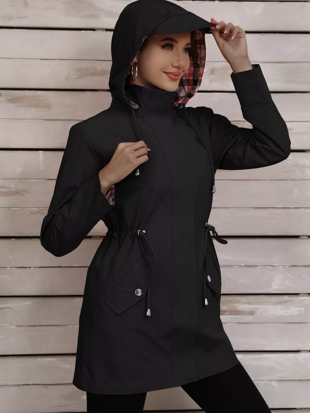 Drawstring Snap-Down Trench Coat, image 16