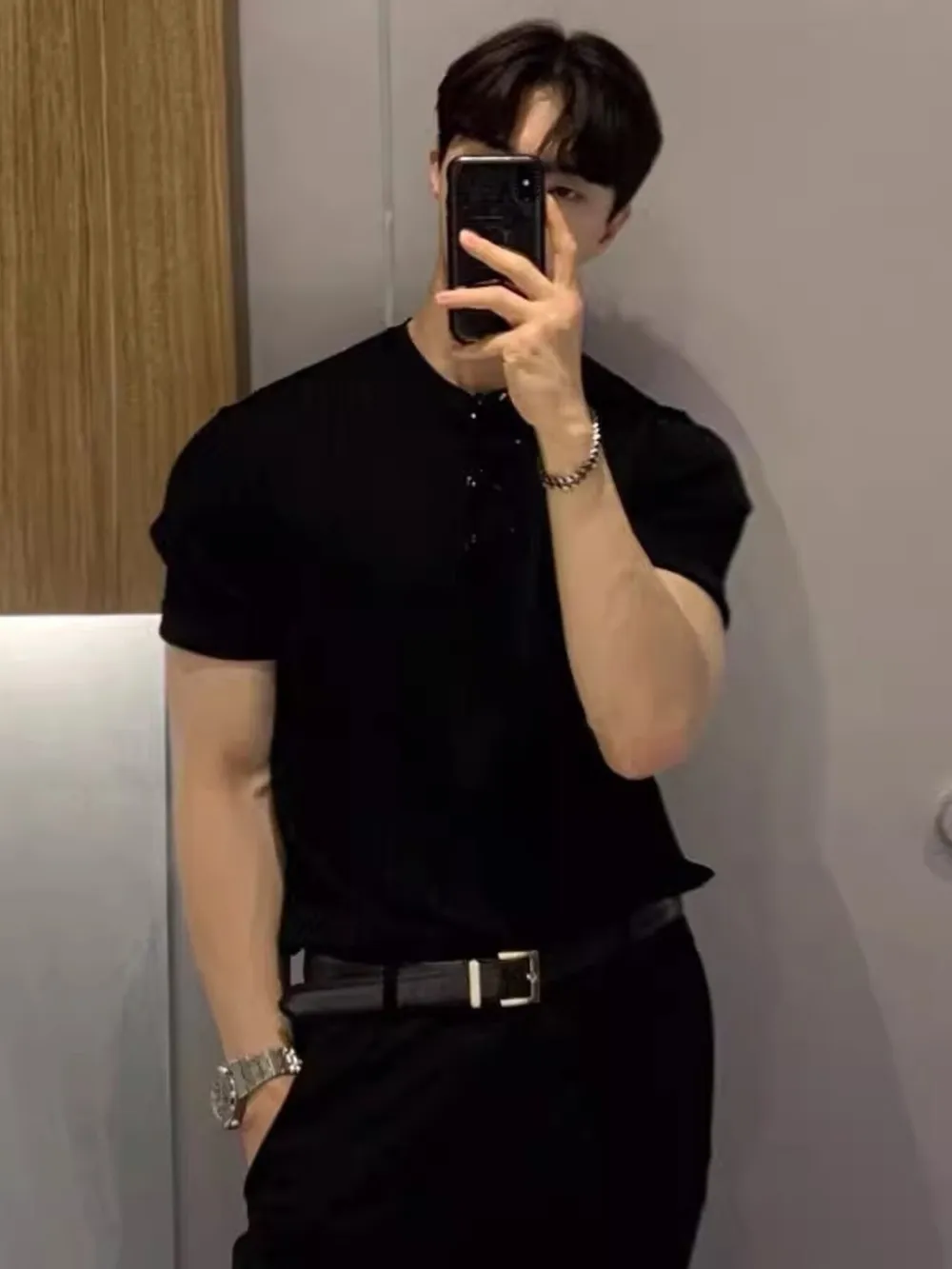 Men's Full Size Ribbed Knit Short Sleeve T-Shirt Plus Size, image 4