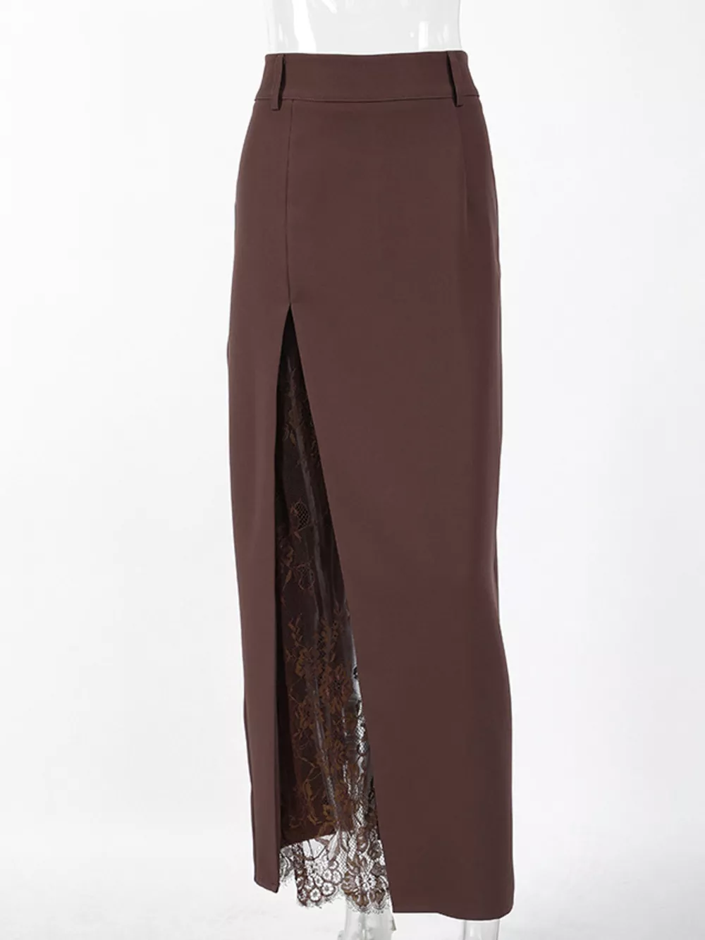 Elegant Lace-Trimmed Slit A-Line Skirt, image 4