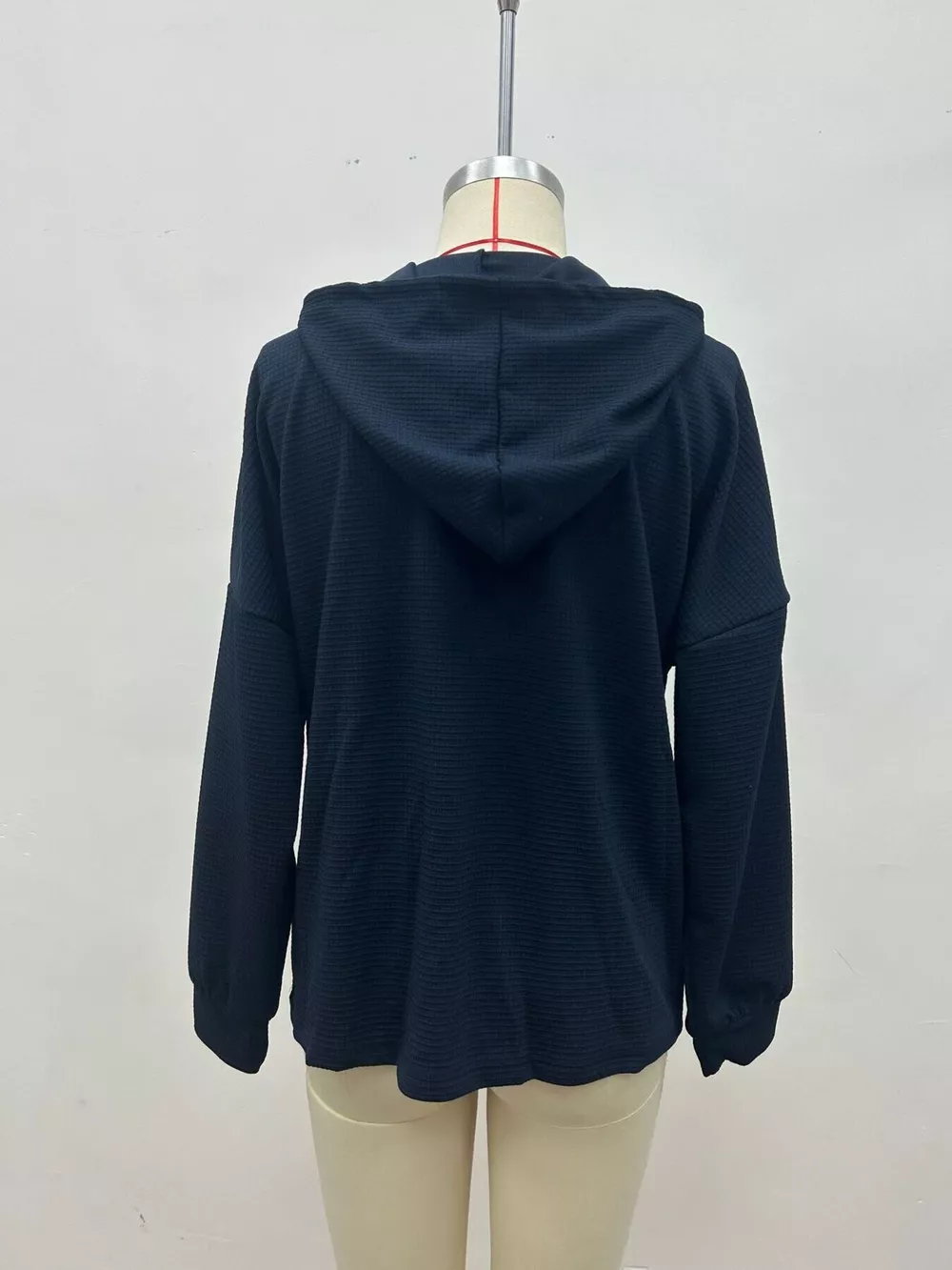 Full Size Waffle Knit Drawstring Long Sleeve Hoodie Plus Size, image 15