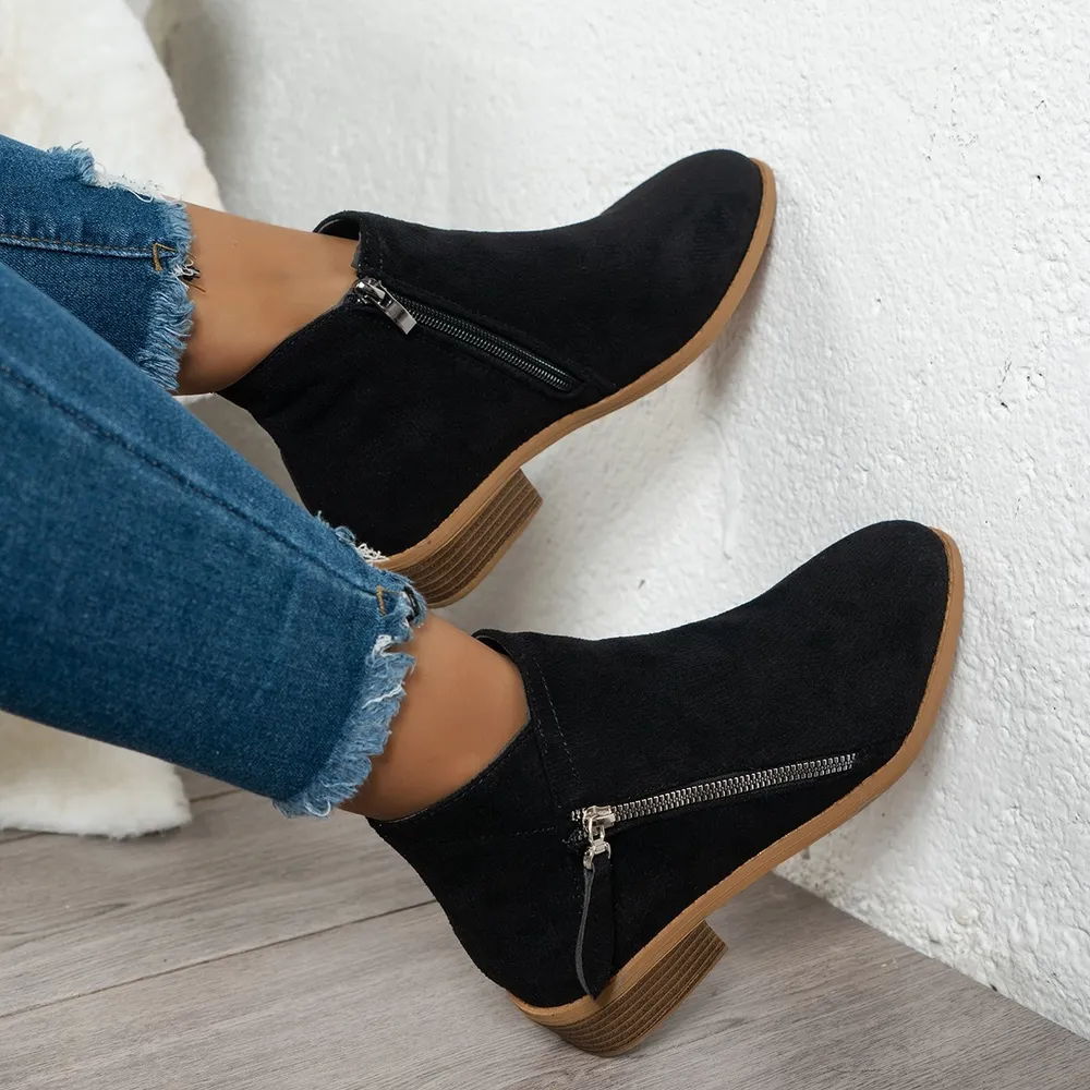 Side Zip Ankle Boots with Block Heel, image 3