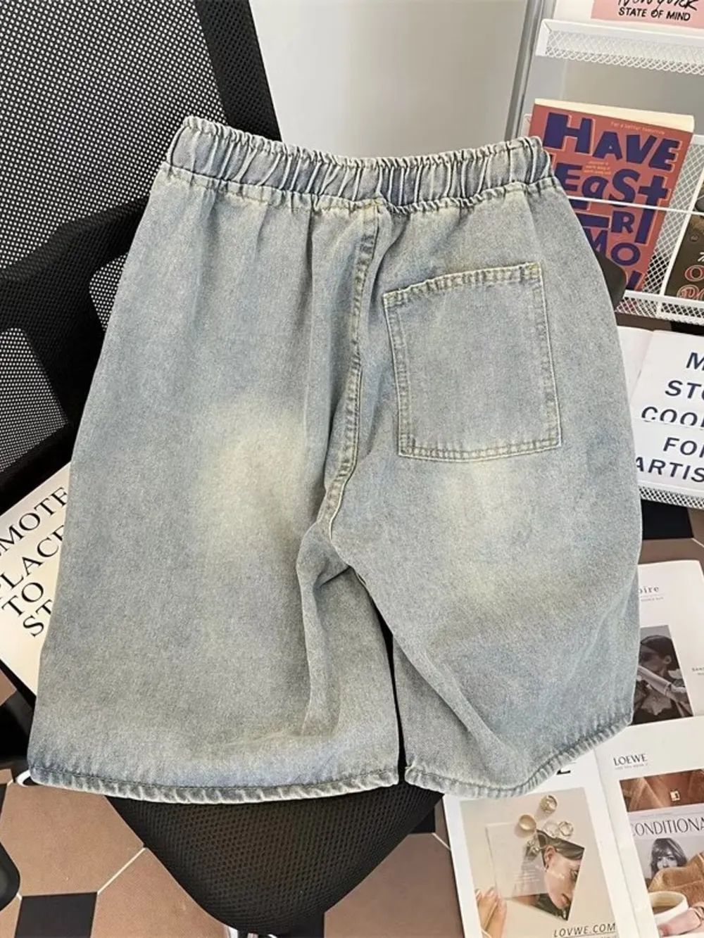 Men's Full Size Distressed Drawstring Denim Shorts Plus Size, image 5