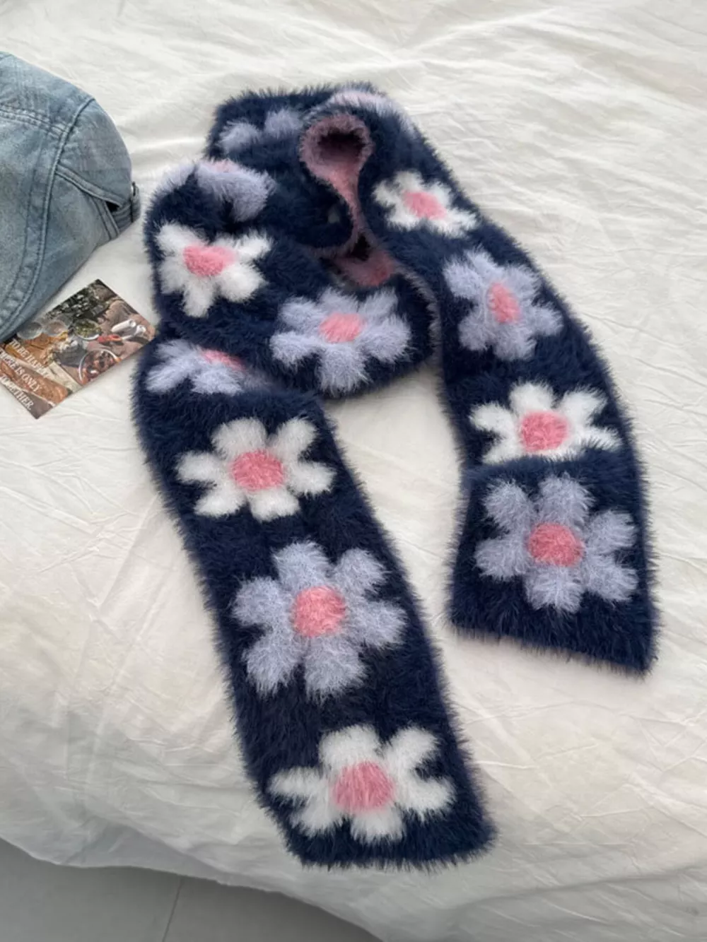 Floral Fuzzy Knit Scarf, image 8
