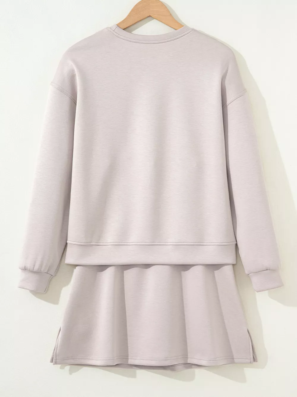 Solid Color Drop Shoulder Pullover and Drawstring Mini Skirt 2pcs Outfit, image 6