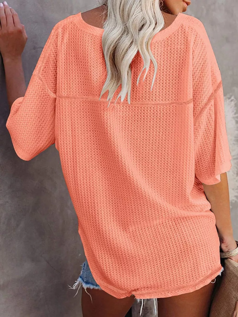 Waffle Knit V-Neck Short Sleeve T-Shirt, image 13
