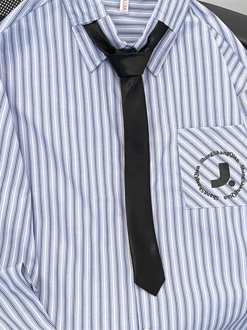 Men's Plus Size Striped Button-Down Shirt with Tie, image 6