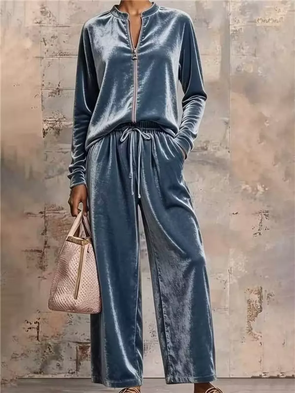 Velvet Zip-Up Top and Pants Set, image 5