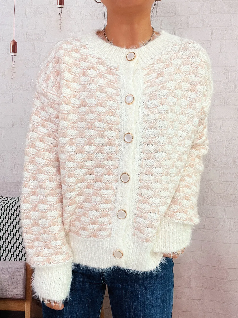 Fluffy Textured Button-Up Cardigan, image 4