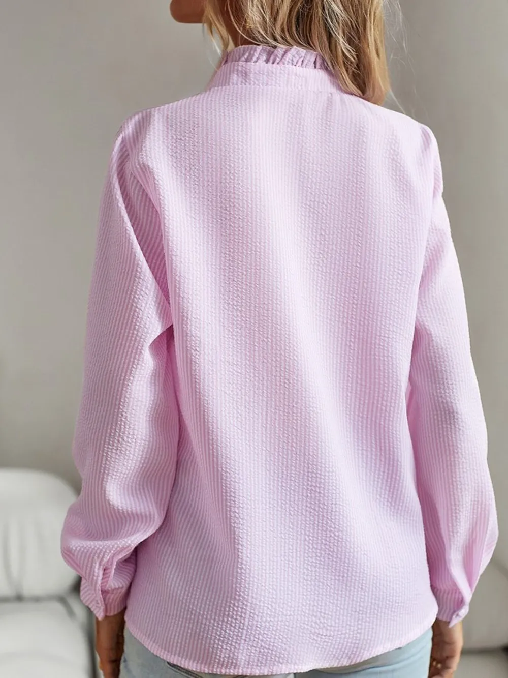 Striped Ruffle Detail Button-Up Blouse, image 9