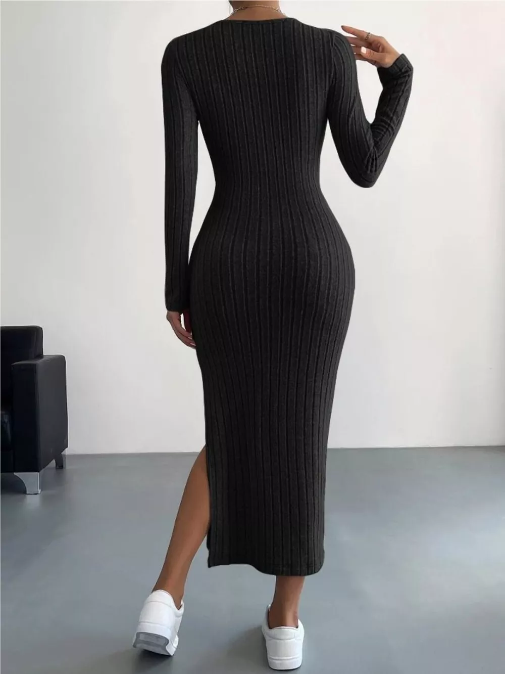 Full Size Ribbed Knit Bodycon Midi Dress Plus Size, image 4