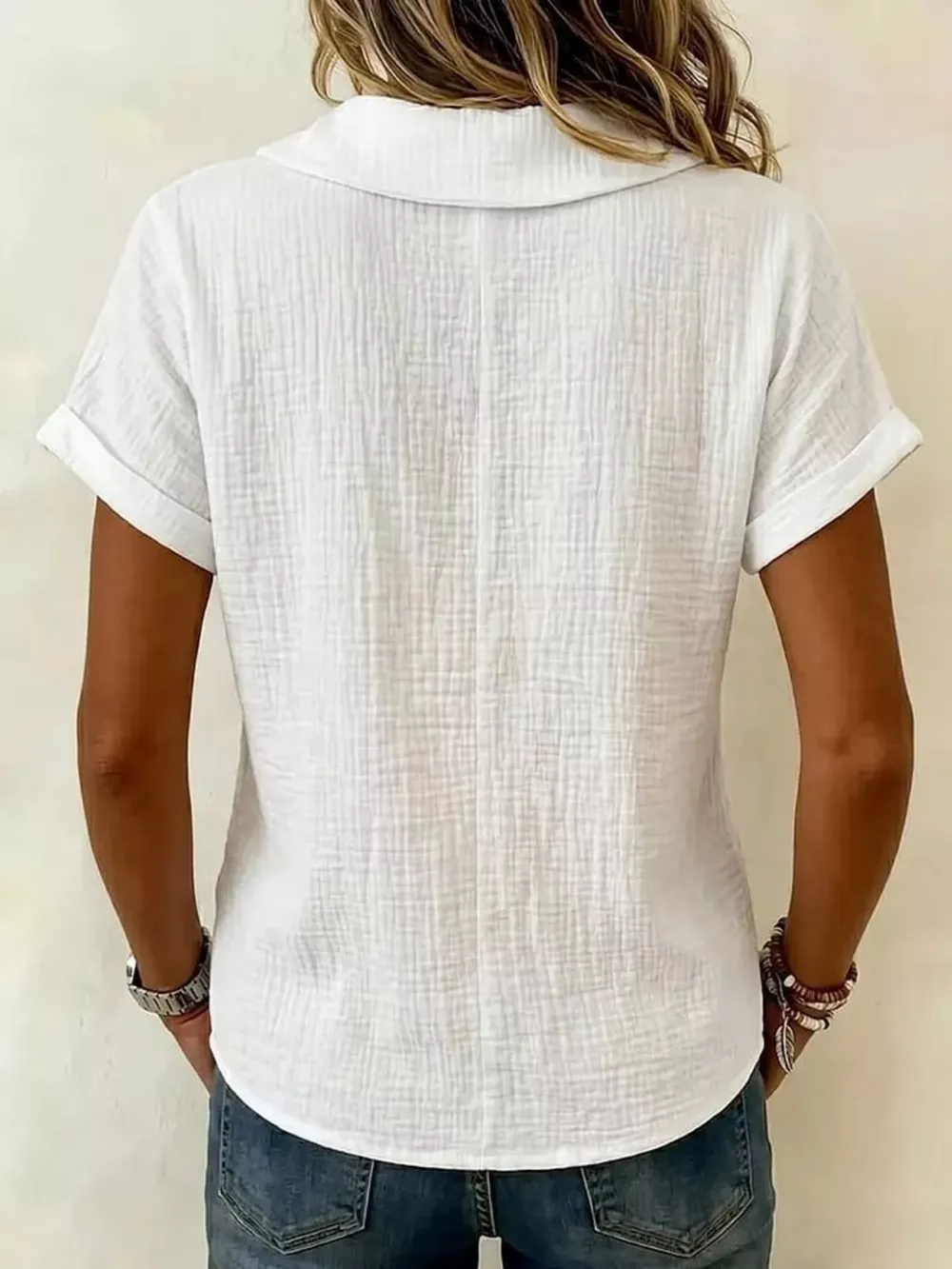 Full Size Casual Short Sleeve Textured Blouse Plus Size, image 3