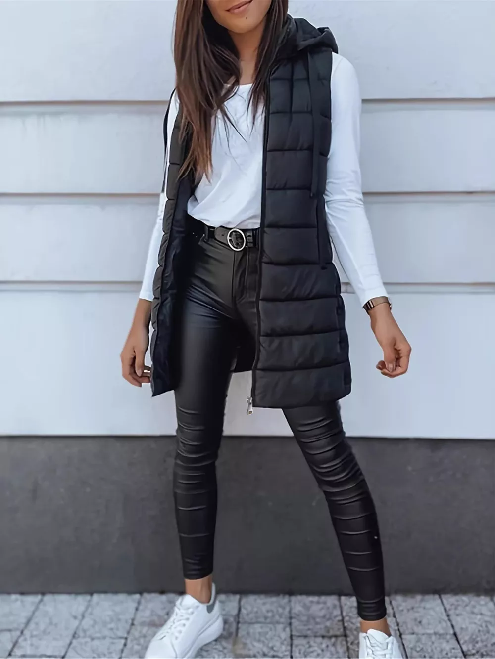 Zip Up Longline Hooded Puffer Vest Coat, image 13