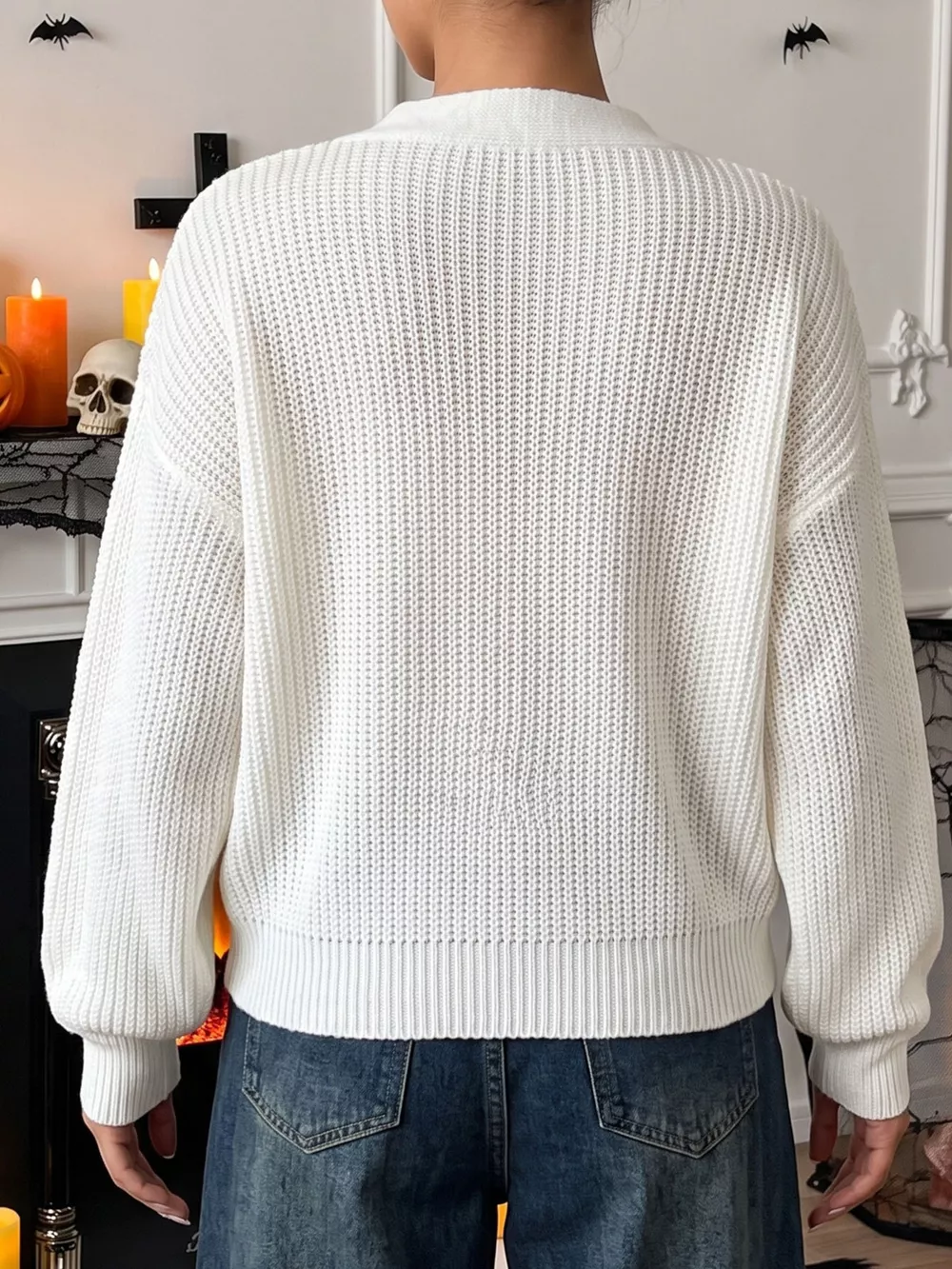 Halloween Pumpkin and Ghost Applique Knit Cardigan, image 9