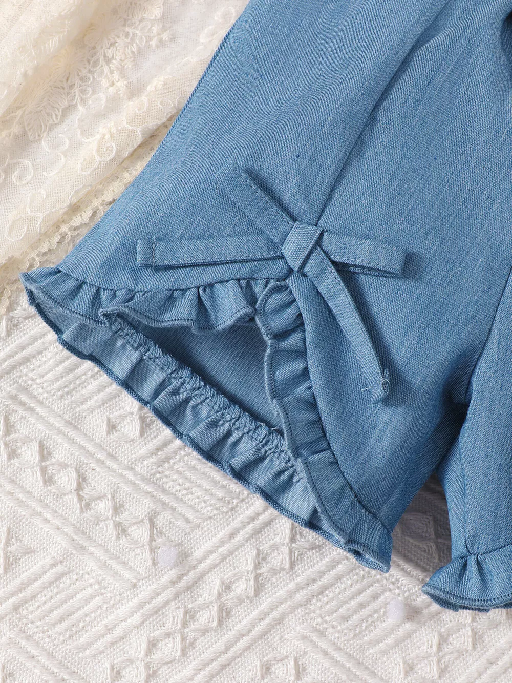 Children's Bowknot Ruffle Trim Top and Shorts Set, image 6