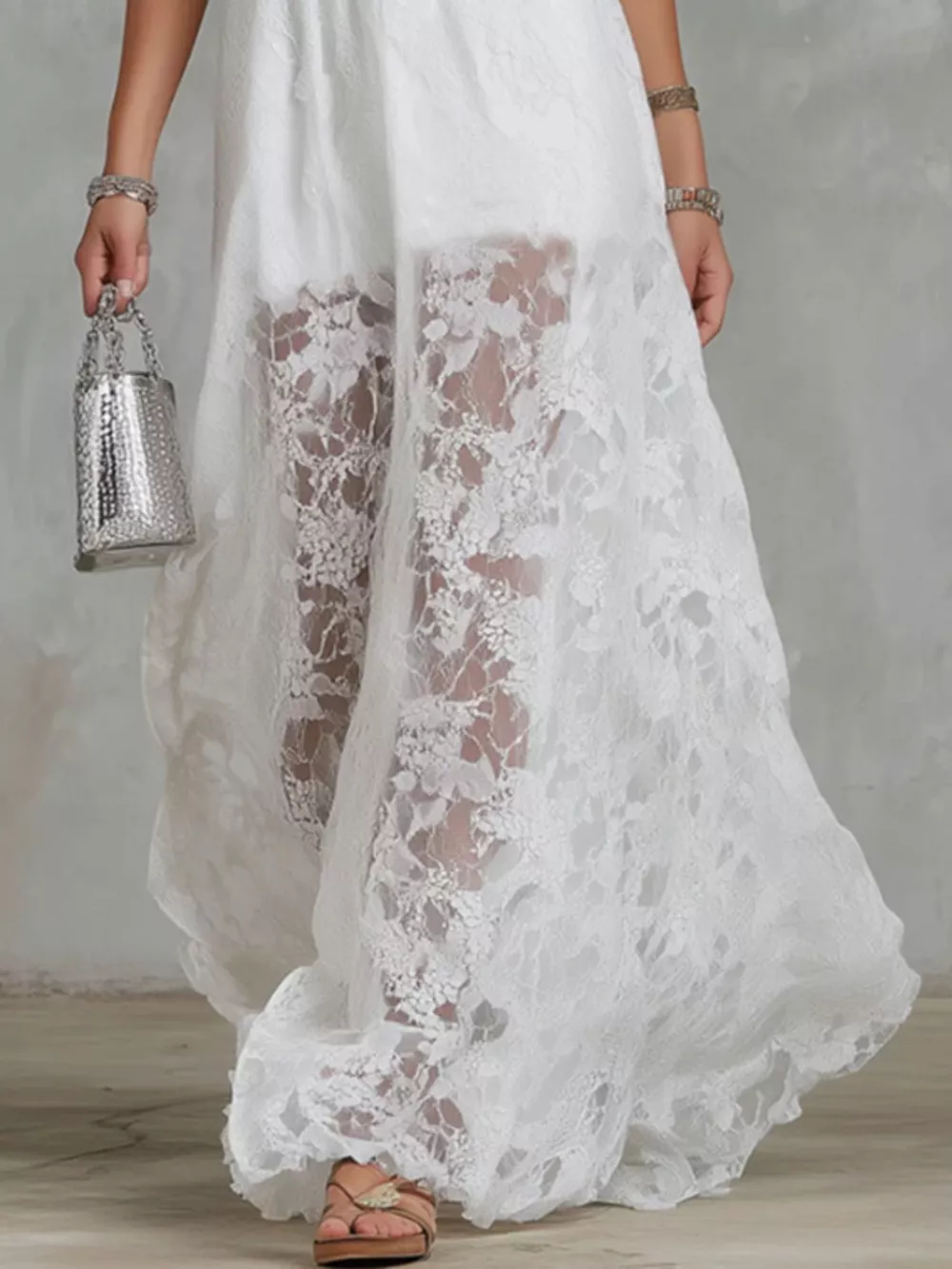 Halter Neck Lace Hem Maxi Dress, image 5