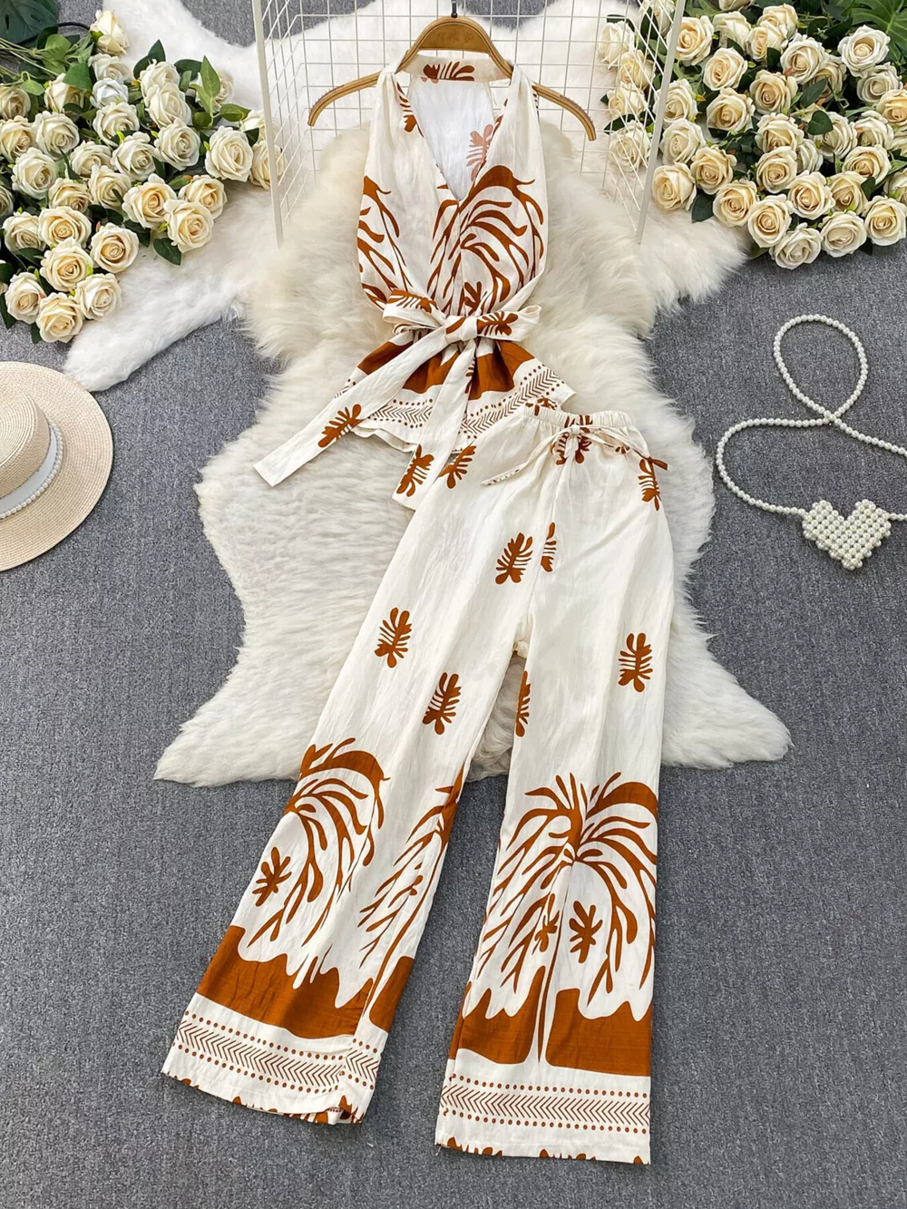 Printed Sleeveless Top and Wide Leg Pants Set, image 10