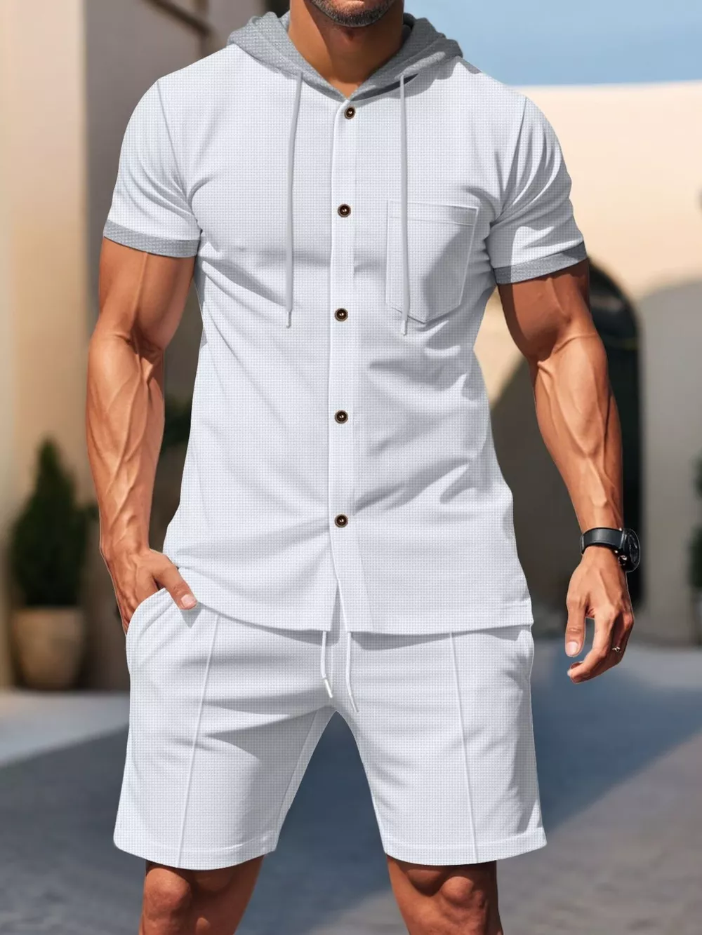 Men's Full Size Casual Hooded Top & Shorts Set Plus Size, image 9