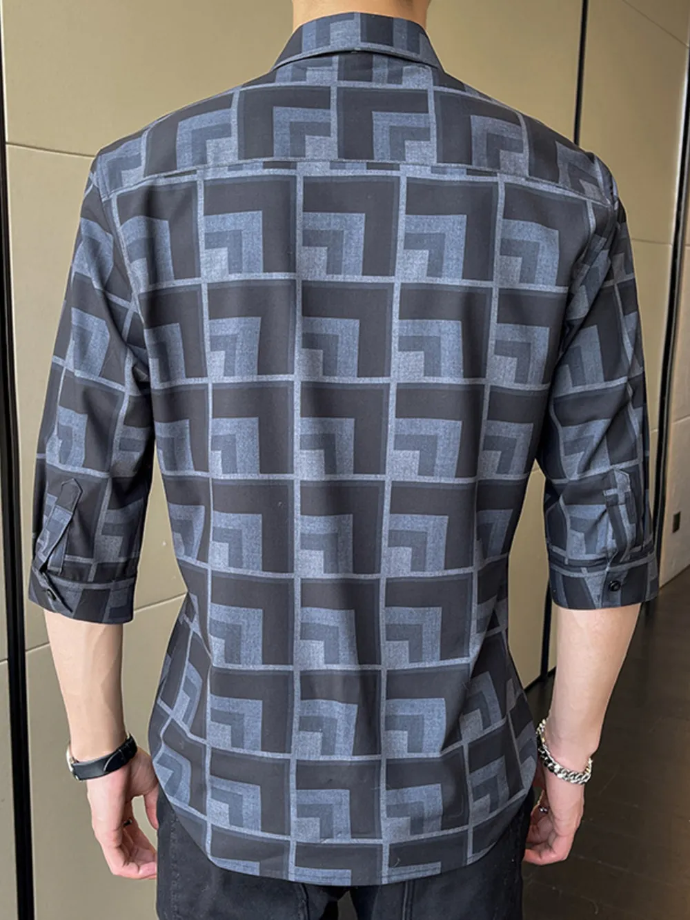 Men's Plus Size Geometric Pattern Button Up Casual Shirt, image 2