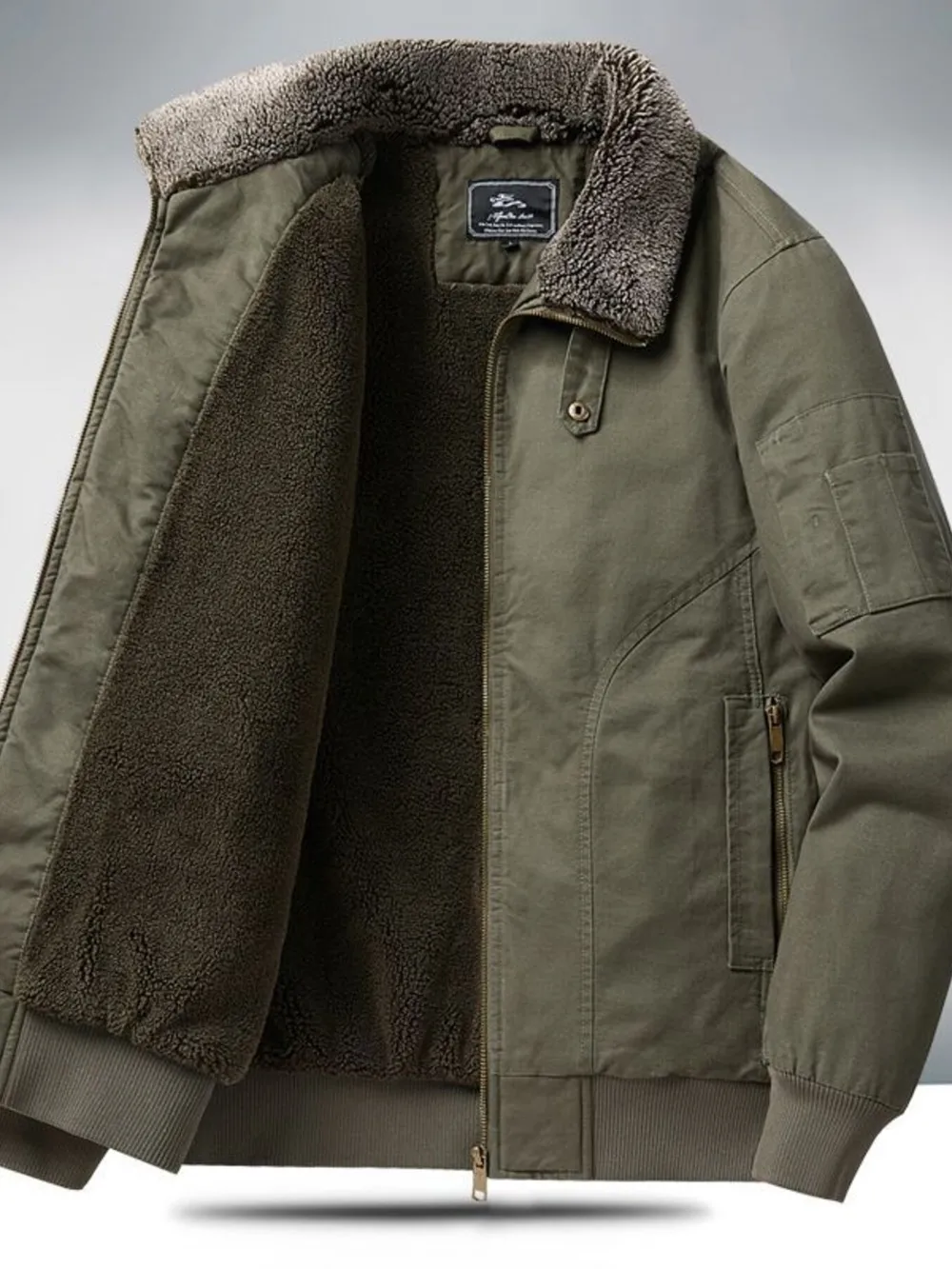 Men's Plus Size Sherpa Lined Zip Up Jacket, image 7