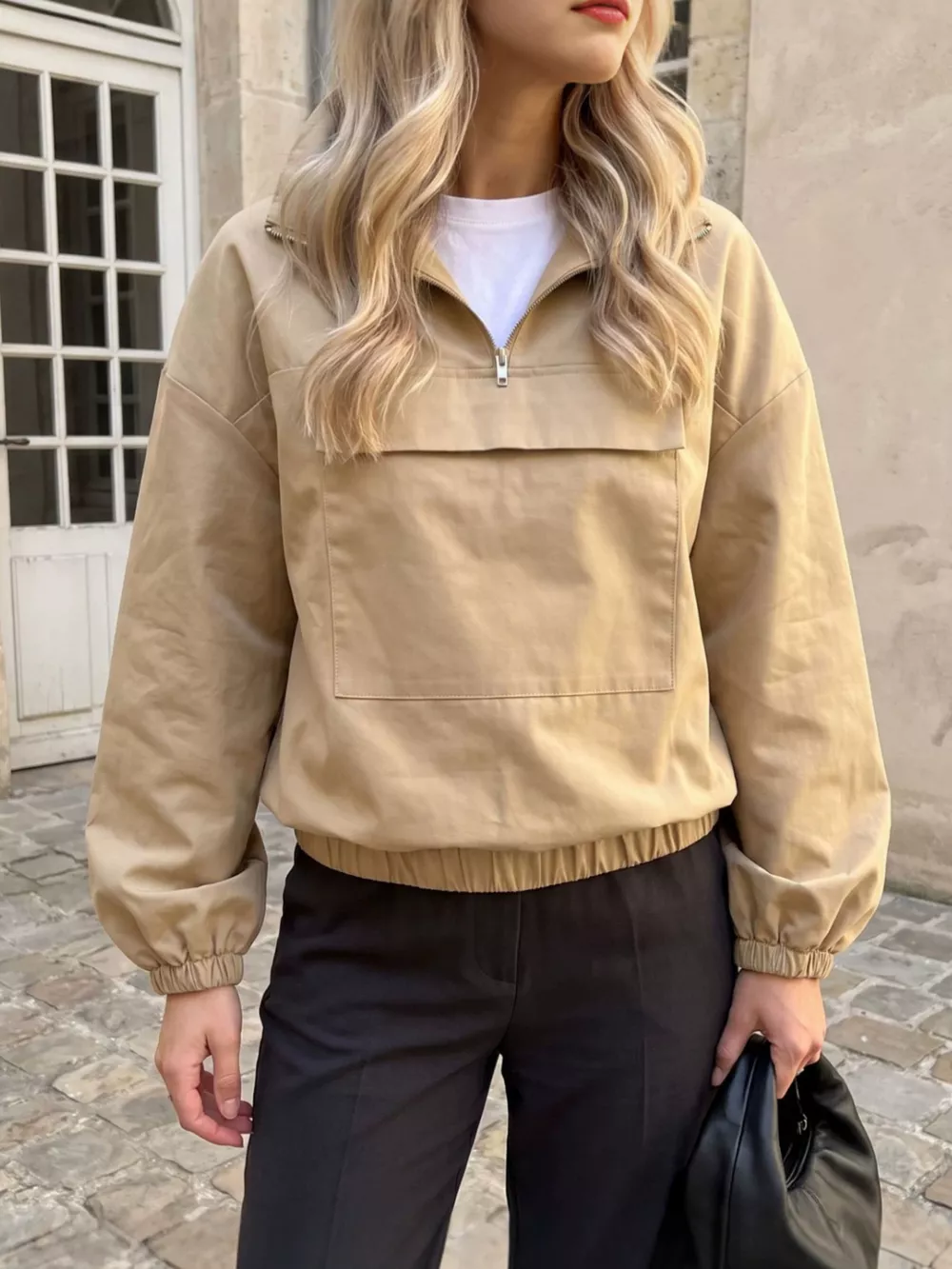 Quarter Zip Front Flap Pocket Top, image 3