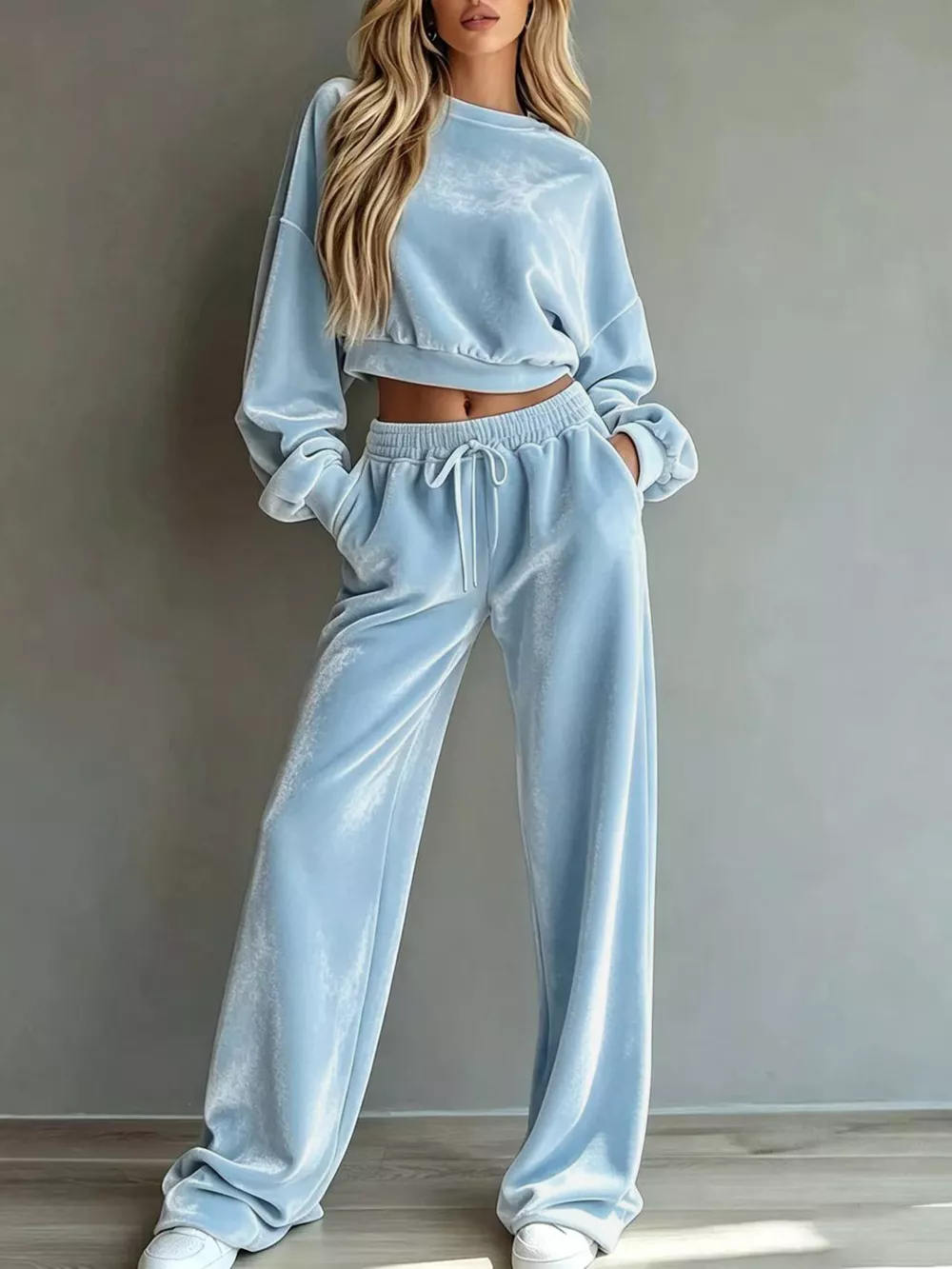 Full Size Cropped Sweatshirt and Wide-Leg Pants Set Plus Size, image 14