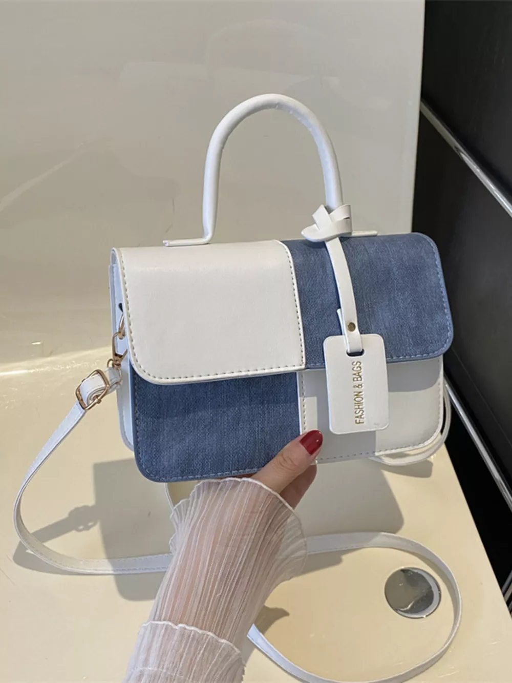 Two-Tone PU Leather Crossbody Bag, image 6