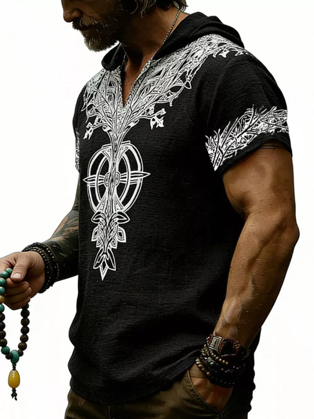 Men's Full Size Printed Hooded Short Sleeve Top Plus Size, image 10