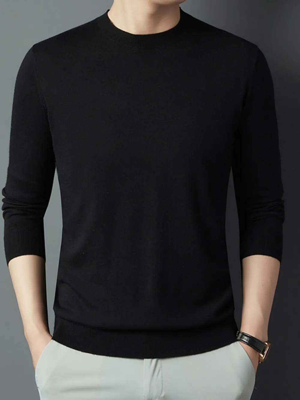 Men's Full Size Round Neck Long Sleeve Knit Top Plus Size