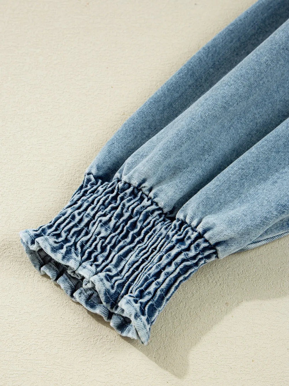 Button-Up Denim Shirt Dress with Smocked Cuffs, image 7