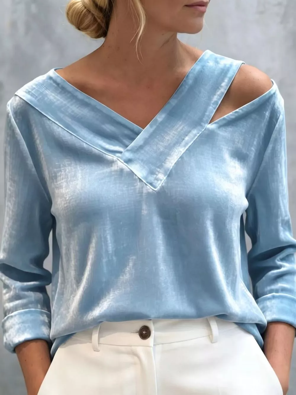 Full Size Velvet Cold-Shoulder V-Neck Blouse Plus Size, image 5