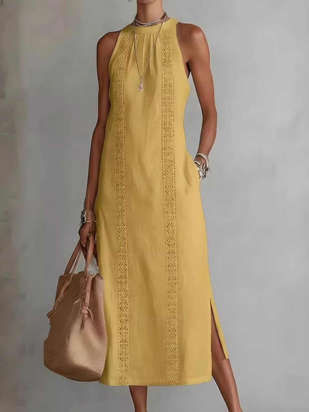 Full Size Side Slit Sleeveless Midi Dress Plus Size, image 9