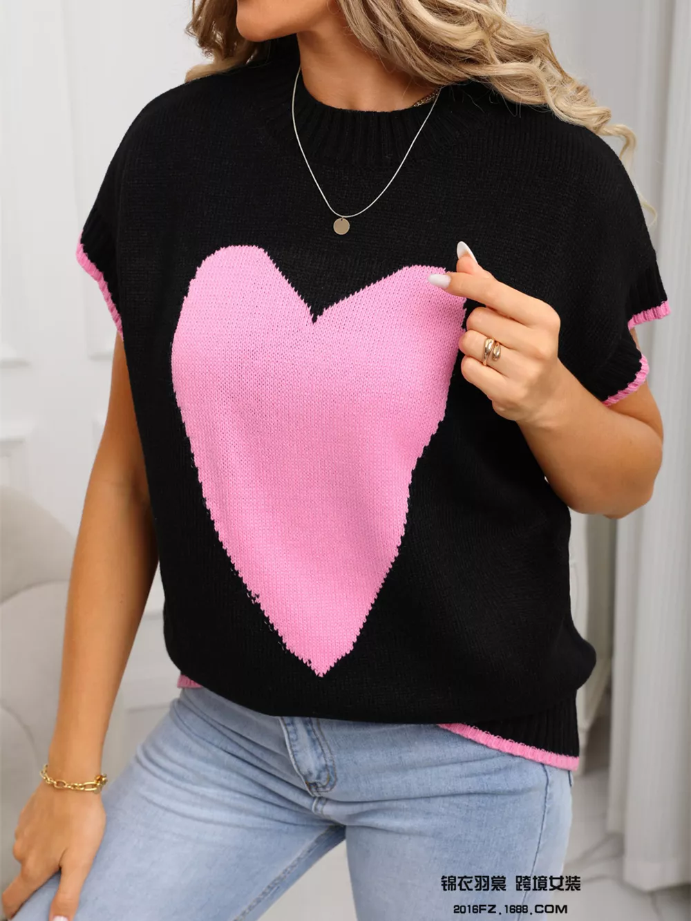 Valentine's Day Heart Graphic Short Sleeve Sweater, image 7