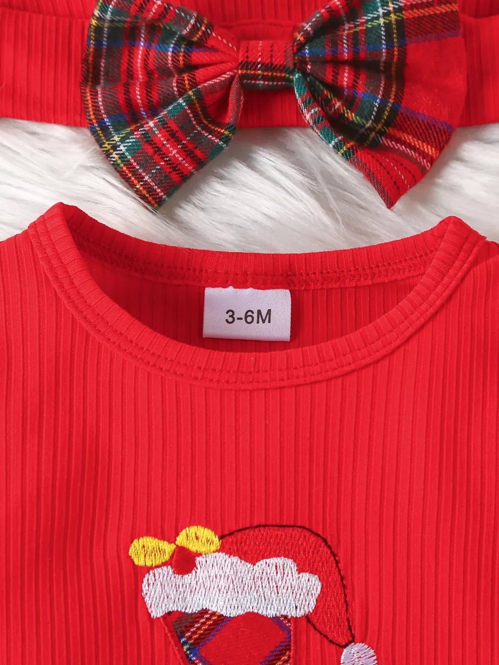 Children's First Christmas Bodysuit and Plaid Dress Outfit Set with Headband, image 3