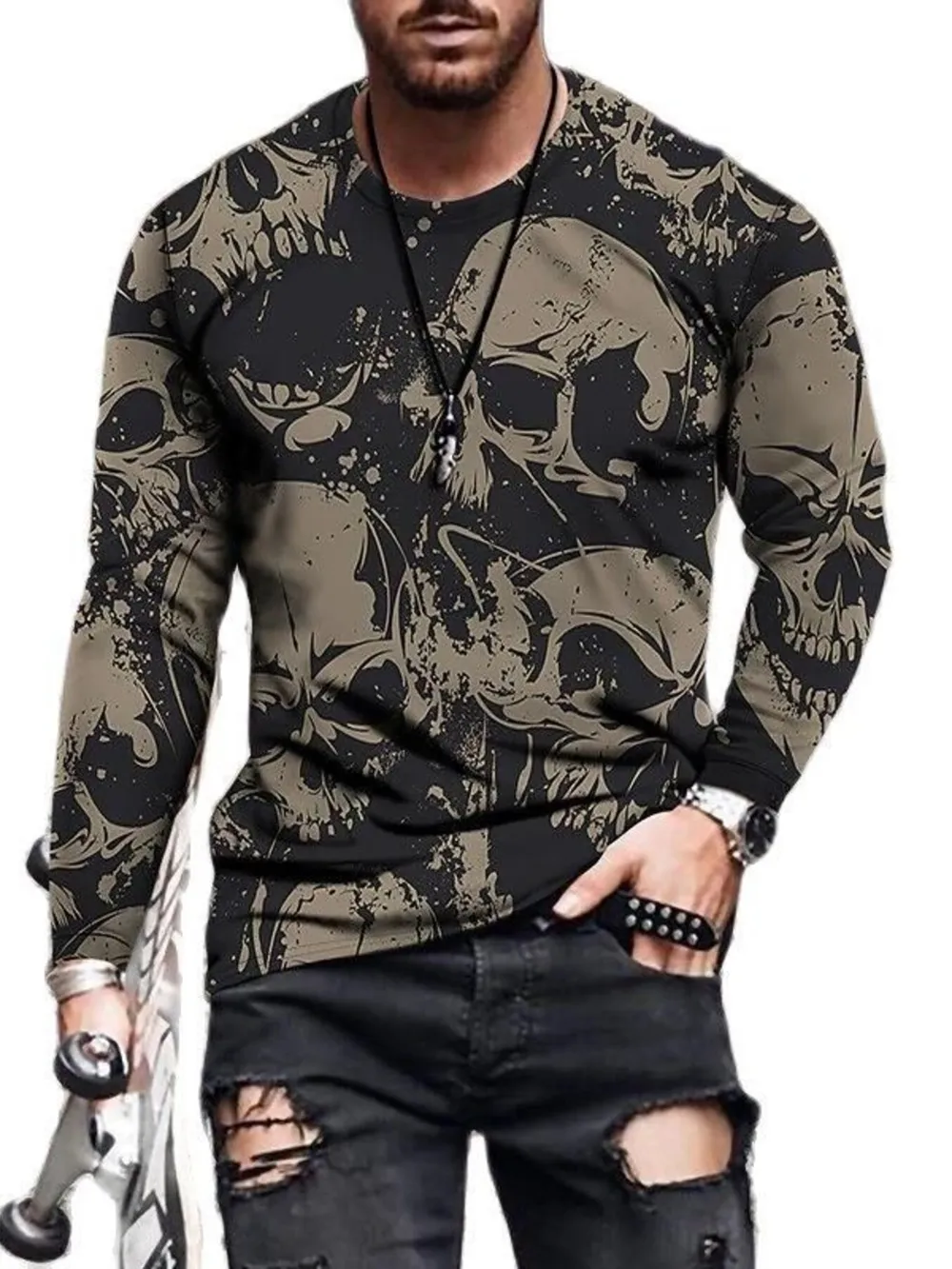 Men's Full Size Skeleton Embrace Long Sleeve T-Shirt Plus Size, image 4